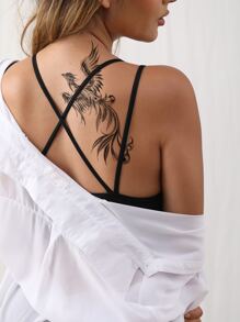 紋身貼紙,1張鳳凰紋一次性紋身適合女士,紋身貼紙成年人,逼真紋身貼鳳凰,適合女士和女孩 - 黑色 - 查看 2