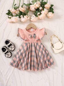 Đầm em bé Xù Nơ trước Sọc ca rô - Nhiều màu - Xem 1