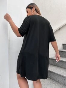 SHEIN EZwear Đầm Plus Size Con số Giải trí - màu đen - Xem 2