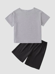 Boys Letter Graphic Tee & Shorts PJ Set - Multicolor - View 2