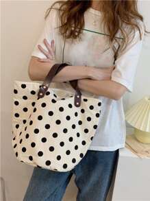 圓點圖案購物包書包適合畢業生、青少年女孩、新生、大二、大三和大四學生、大學和高中，非常適合戶外、旅行和返校 - 黑與白 - 查看 1