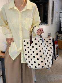 圓點圖案購物包書包適合畢業生、青少年女孩、新生、大二、大三和大四學生、大學和高中，非常適合戶外、旅行和返校 - 黑與白 - 查看 2