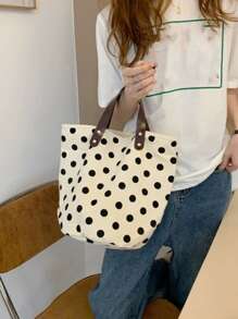 圓點圖案購物包書包適合畢業生、青少年女孩、新生、大二、大三和大四學生、大學和高中，非常適合戶外、旅行和返校 - 黑與白 - 查看 3