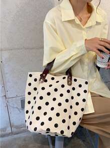 圓點圖案購物包書包適合畢業生、青少年女孩、新生、大二、大三和大四學生、大學和高中，非常適合戶外、旅行和返校 - 黑與白 - 查看 4