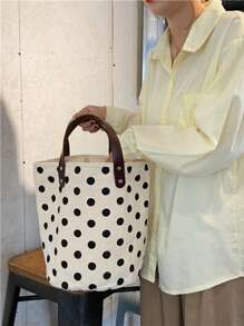 圓點圖案購物包書包適合畢業生、青少年女孩、新生、大二、大三和大四學生、大學和高中，非常適合戶外、旅行和返校 - 黑與白 - 查看 6