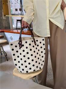 圓點圖案購物包書包適合畢業生、青少年女孩、新生、大二、大三和大四學生、大學和高中，非常適合戶外、旅行和返校 - 黑與白 - 查看 7