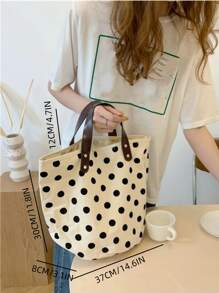 圓點圖案購物包書包適合畢業生、青少年女孩、新生、大二、大三和大四學生、大學和高中，非常適合戶外、旅行和返校 - 黑與白 - 查看 8