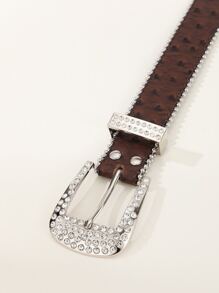 鴕鳥壓花水鑽裝飾幾何搭扣皮帶