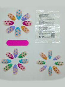 Get Glamorous with 24pcs Short Almond Iridescent French Heart Pattern Fake Nail & 1pc Nail File & 1sheet Tape - Multicolor - View 2