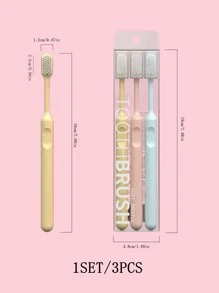 3pcs Plain Soft Toothbrush Set - Multicolor - View 3