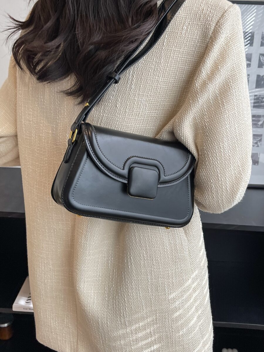 Minimalist Flap Square Bag - Black - View 1