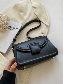 Minimalist Flap Square Bag - Black - View 2