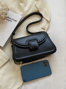 Minimalist Flap Square Bag - Black - View 4