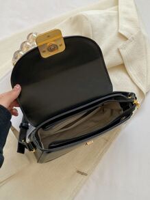 Minimalist Flap Square Bag - Black - View 5