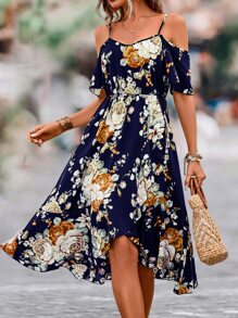 Breezaya 印花挖肩圍裹連衣裙 - 藏蓝色 - 查看 1