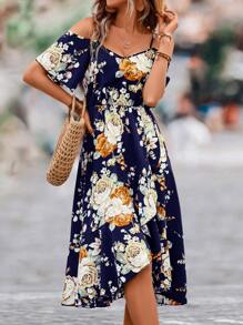 Breezaya 印花挖肩圍裹連衣裙 - 藏蓝色 - 查看 4