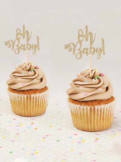 10入組金屬亮絲字母設計蛋糕裝飾