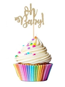 10入組金屬亮絲字母設計蛋糕裝飾 - 金色 - 查看 2