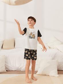 SHEIN Boys Cartoon & Slogan Graphic PJ Set - Multicolor - View 4