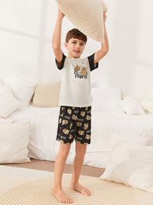 SHEIN Boys Cartoon & Slogan Graphic PJ Set - Multicolor - View 5