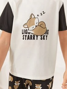 SHEIN Boys Cartoon & Slogan Graphic PJ Set - Multicolor - View 6