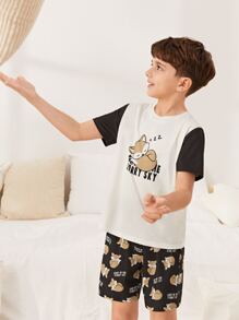 SHEIN Boys Cartoon & Slogan Graphic PJ Set - Multicolor - View 8
