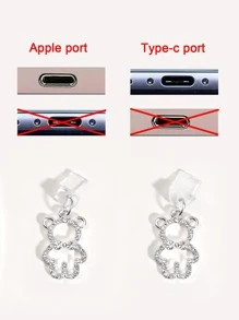 1入組水鑽裝飾熊設計手機防塵塞 - 銀色 - 查看 3