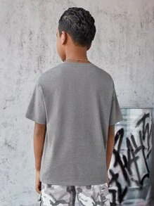 SHEIN Tops con trai Túi Lá thư Giải trí - Xám - Xem 3