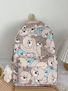 卡通熊圖案背包帶袋飾書包適合畢業生、青少年女孩、新生、大二、初中和高中學生、大學和高中，非常適合戶外、旅行和返校 - 彩色 - 查看 2