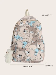 卡通熊圖案背包帶袋飾書包適合畢業生、青少年女孩、新生、大二、初中和高中學生、大學和高中，非常適合戶外、旅行和返校 - 彩色 - 查看 3