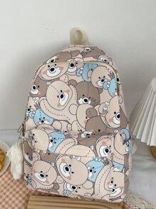 卡通熊圖案背包帶袋飾書包適合畢業生、青少年女孩、新生、大二、初中和高中學生、大學和高中，非常適合戶外、旅行和返校 - 彩色 - 查看 4