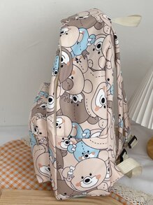 卡通熊圖案背包帶袋飾書包適合畢業生、青少年女孩、新生、大二、初中和高中學生、大學和高中，非常適合戶外、旅行和返校 - 彩色 - 查看 7