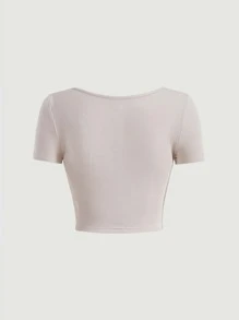 SHEIN MOD Camiseta escote corazón con aro U delantero tejido de canalé - Albaricoque - Ver 2