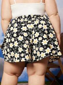 SHEIN CURVE+ Quần Short kích thước lớn Dải chun Hoa Tất cả trên in Boho - màu đen - Xem 2