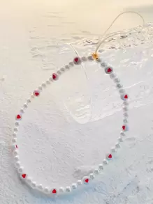 1入組愛心細節珍珠串珠手機掛繩