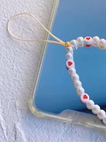 1入組愛心細節珍珠串珠手機掛繩