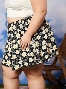 SHEIN CURVE+ Quần Short kích thước lớn Dải chun Hoa Tất cả trên in Boho - màu đen - Xem 3