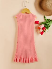 Niñas Vestido de punto tejido de canalé bajo con fruncido - Rosa - Ver 2
