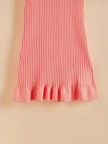 Niñas Vestido de punto tejido de canalé bajo con fruncido - Rosa - Ver 3