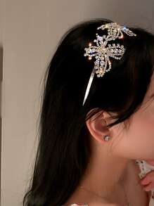 Rhinestone Butterfly Decor Headband - Silver - View 4