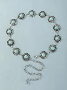 綠松石裝飾鏈條腰帶 - 銀色 - 查看 1