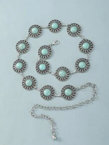 綠松石裝飾鏈條腰帶 - 銀色 - 查看 2