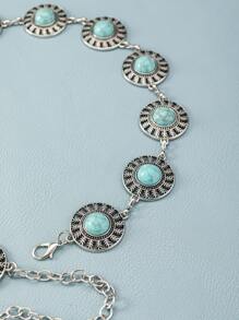 綠松石裝飾鏈條腰帶 - 銀色 - 查看 4