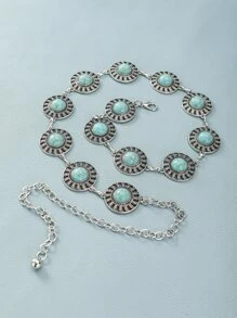 綠松石裝飾鏈條腰帶 - 銀色 - 查看 5