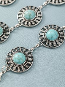 綠松石裝飾鏈條腰帶 - 銀色 - 查看 6