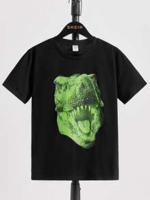 SHEIN Boys 3D Dinosaur Print Tee - Black - View 1