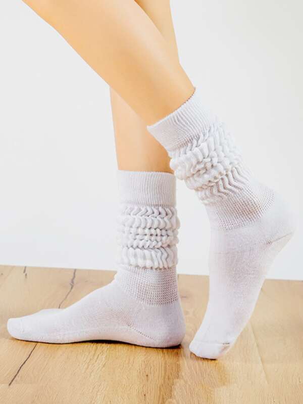 1pair Solid Crew Socks SHEIN USA