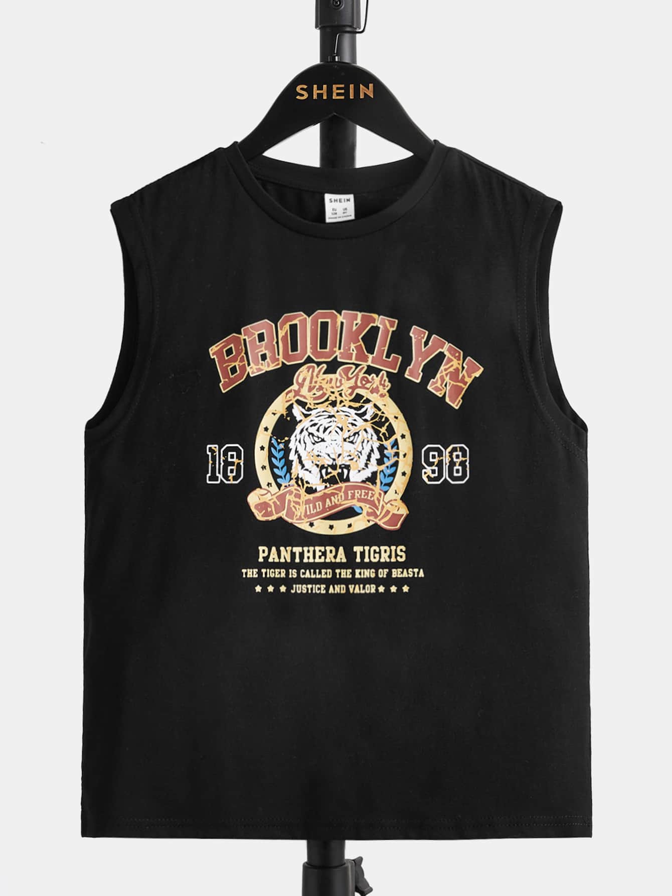 SHEIN Boys Slogan & Tiger Print Tank Top - Black - View 1