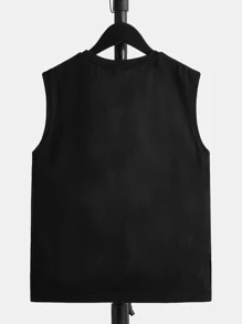 SHEIN Boys Slogan & Tiger Print Tank Top - Black - View 2