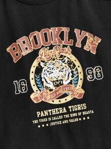 SHEIN Boys Slogan & Tiger Print Tank Top - Black - View 3